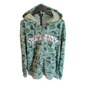 Your Highness Camo Zip Hoodie Large Green Full Zip Streetwear Graphic Sweatshirt